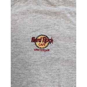 Hard Rock Cafe Amsterdam Embroidered Chest Logo Gray Crewneck T-shirt Y2K Medium